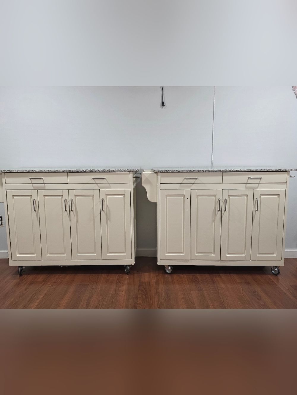 Cream Mobile Kitchen Island Cabinet with Granite Top